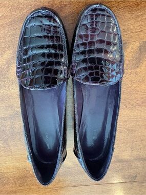 Jon Josef Patent Croc-Embossed Loafers in Dark Plum